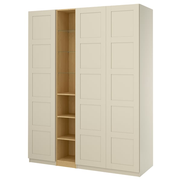 PAX / BERGSBO Combinaison armoire, gris-beige gris-beige/motif chêne, 185x60x236 cm