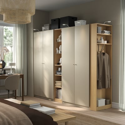 PAX / FORSAND Combinaison armoire, gris-beige gris-beige/motif chêne, 255x60x201 cm