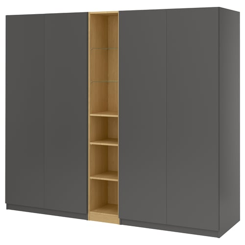 PAX / FORSAND Combinaison armoire, gris foncé gris foncé/motif chêne, 235x60x201 cm