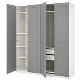 PAX / GRIMO Combinaison armoire, blanc/gris, 200x60x236 cm