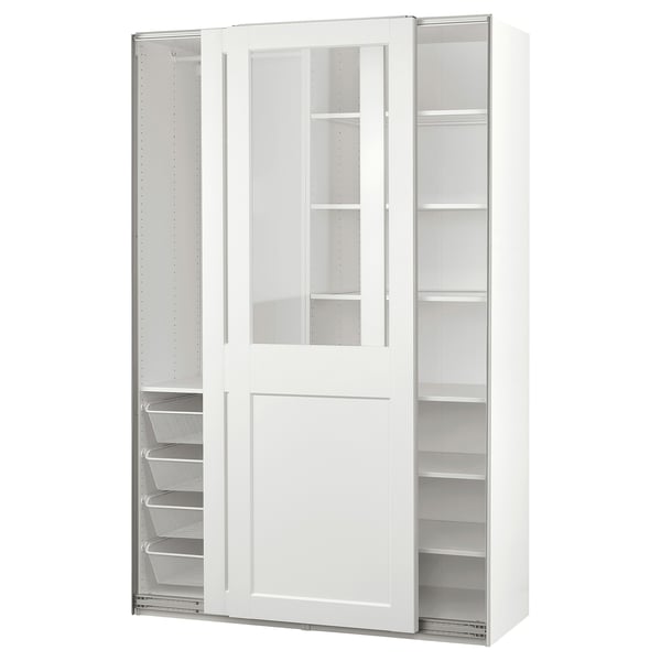 PAX / GRIMO Combinaison armoire, blanc/verre transparent blanc, 150x66x236 cm