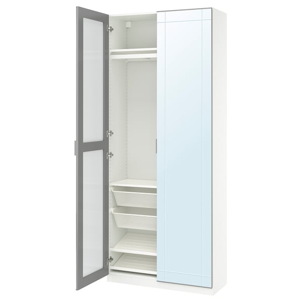 PAX / KAMMARTORP Combinaison armoire, blanc/miroir gris, 100x38x236 cm