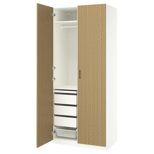 PAX / TONSTAD Combinaison armoire, blanc/plaqué chêne, 100x60x236 cm