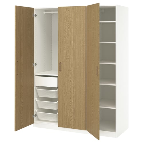 PAX / TONSTAD Combinaison armoire, blanc/plaqué chêne, 150x60x201 cm