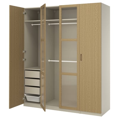 PAX / TONSTAD Combinaison armoire, gris-beige/plaqué chêne verre, 200x60x236 cm