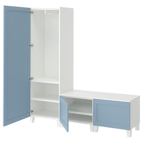 PLATSA Armoire-penderie 3 portes, blanc/Sannidal bleu, 180x42x191 cm