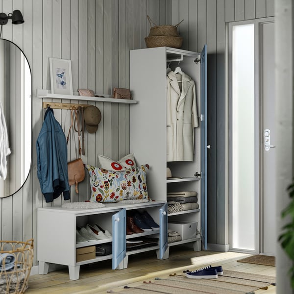 PLATSA Armoire-penderie 3 portes, blanc/Sannidal bleu, 180x42x191 cm