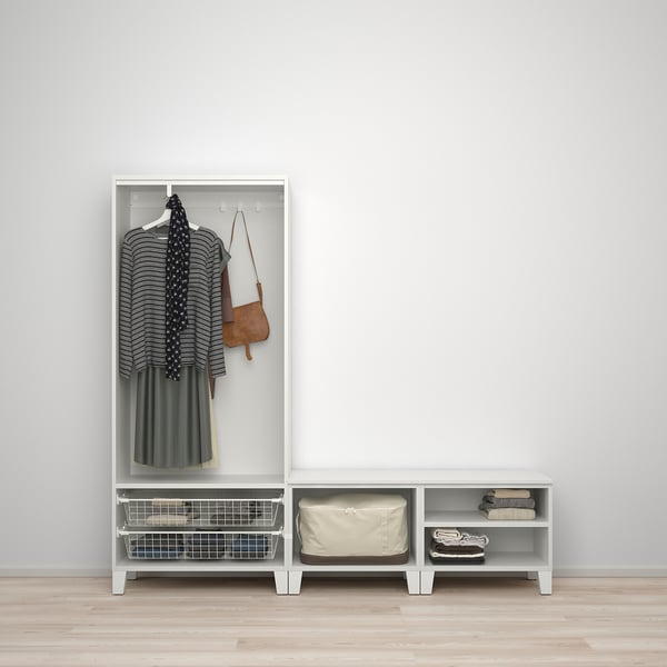 PLATSA Armoire-penderie 4 portes, blanc miroir en verre STRAUMEN/blanc FONNES, 200x42x191 cm