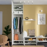 PLATSA Armoire-penderie 4 portes, blanc miroir en verre STRAUMEN/blanc FONNES, 140x57x241 cm