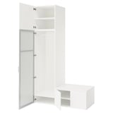 PLATSA Armoire-penderie 4 portes, blanc miroir en verre STRAUMEN/blanc FONNES, 140x57x241 cm