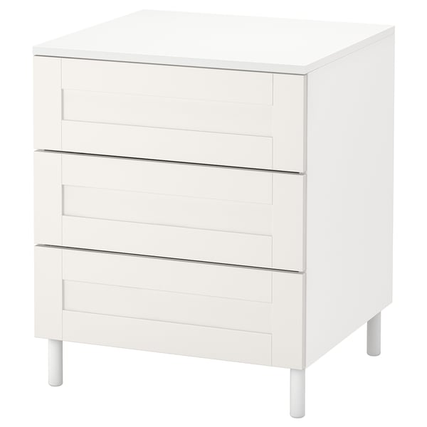 PLATSA Commode 3 tiroirs, blanc/Sannidal blanc, 60x57x73 cm