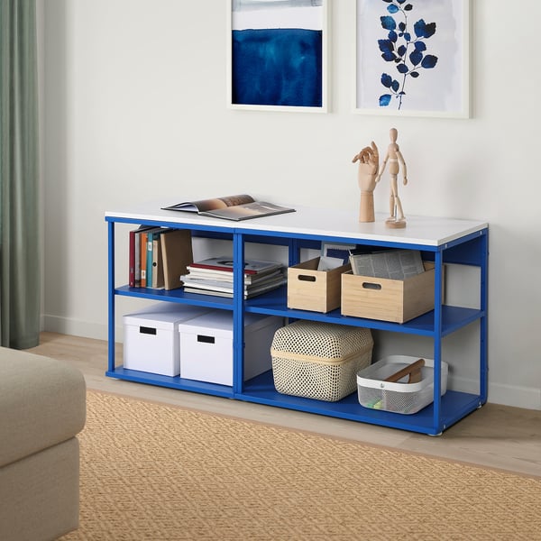 PLATSA Étagère, blanc/bleu, 140x42x63 cm
