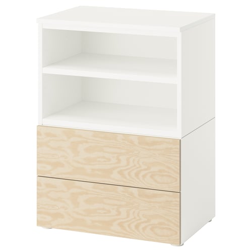 PLATSA Table de chevet, blanc/Kalbåden effet pin, 60x42x83 cm