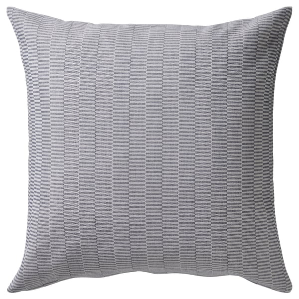 PLOMMONROS Housse de coussin, bleu foncé/blanc, 50x50 cm