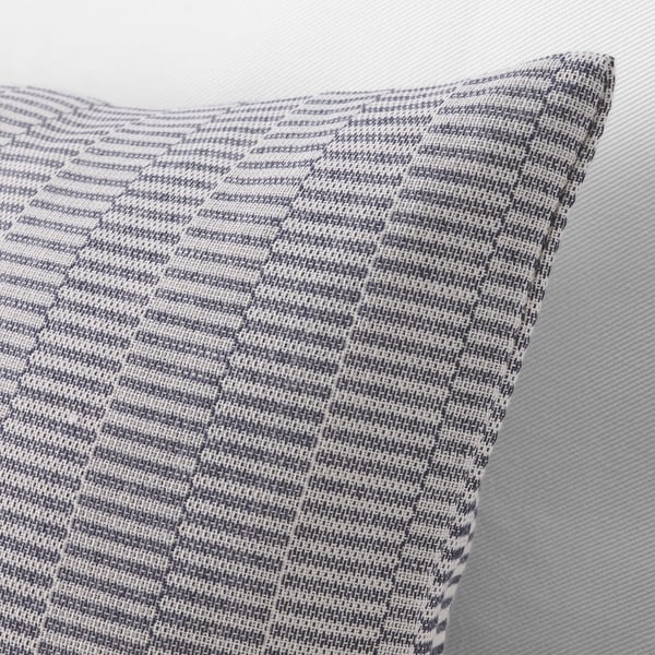 PLOMMONROS Housse de coussin, bleu foncé/blanc, 50x50 cm