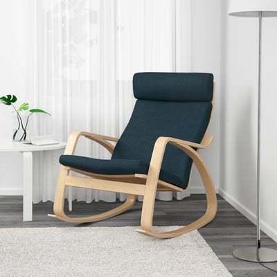 POÄNG Fauteuil à bascule, plaqué bouleau/Hillared bleu foncé