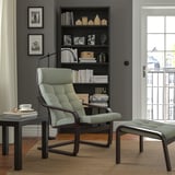 POÄNG Fauteuil avec repose-pieds, brun noir/Gunnared vert clair