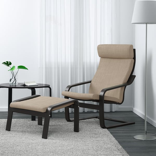POÄNG Fauteuil avec repose-pieds, brun noir/Hillared beige