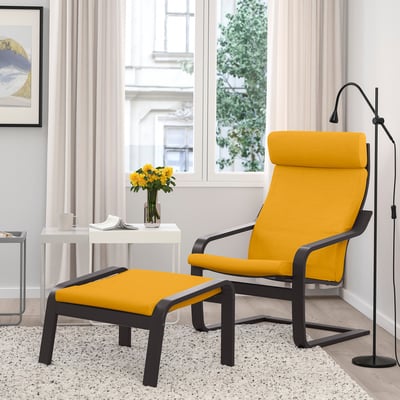 POÄNG Fauteuil avec repose-pieds, brun noir/Skiftebo jaune