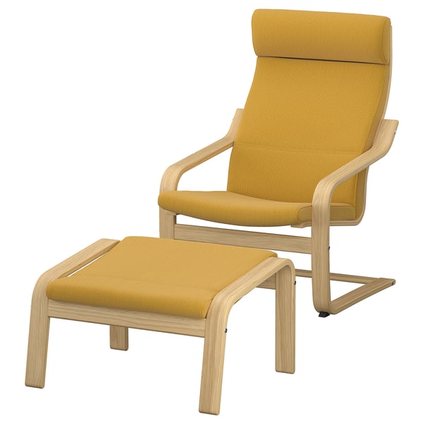 POÄNG Fauteuil avec repose-pieds, chêne/Kelinge jaune foncé