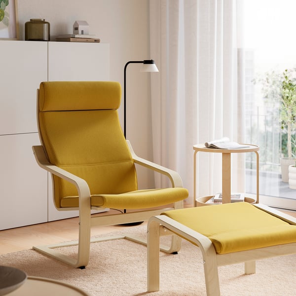 POÄNG Fauteuil avec repose-pieds, chêne/Kelinge jaune foncé