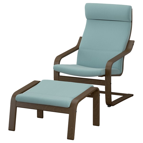 POÄNG Fauteuil avec repose-pieds, motif noyer/Kelinge bleu gris