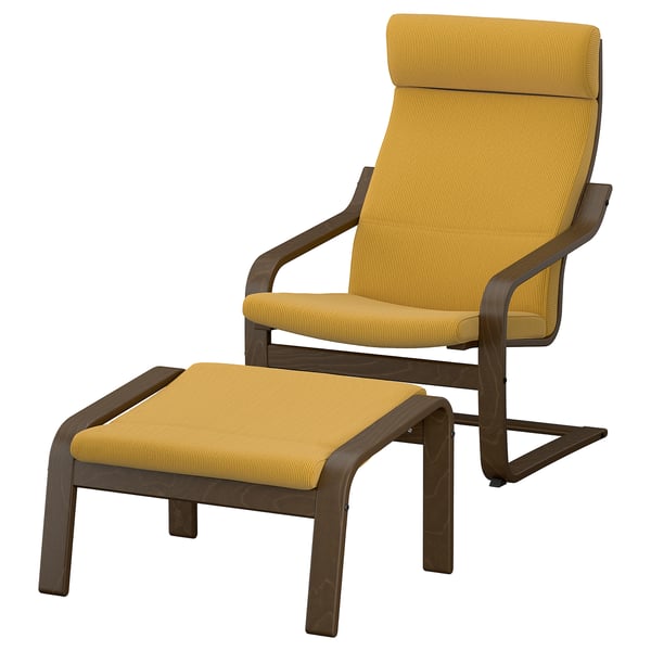 POÄNG Fauteuil avec repose-pieds, motif noyer/Kelinge jaune foncé