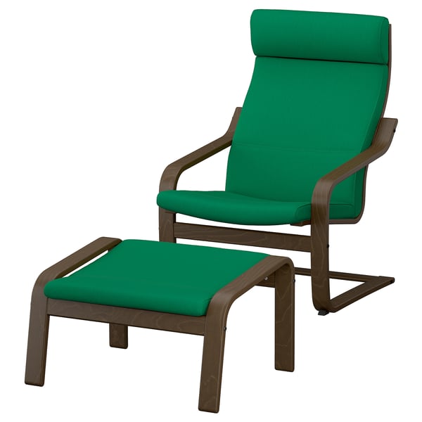 POÄNG Fauteuil avec repose-pieds, motif noyer/Vissle vert profond