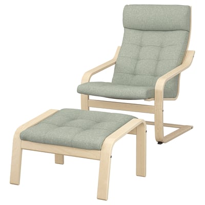 POÄNG Fauteuil avec repose-pieds, plaqué bouleau/Gunnared vert clair