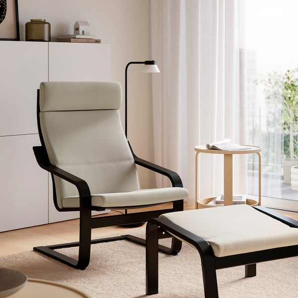 POÄNG Fauteuil avec repose-pieds, plaqué bouleau/Kelinge beige