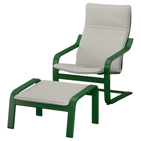 POÄNG Fauteuil avec repose-pieds, vert foncé/Knisa beige clair