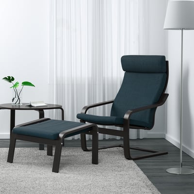 POÄNG Fauteuil, brun noir/Hillared bleu foncé