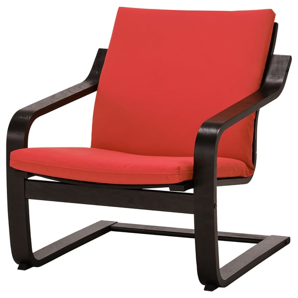 POÄNG Fauteuil dossier bas, brun noir/Vissle rouge