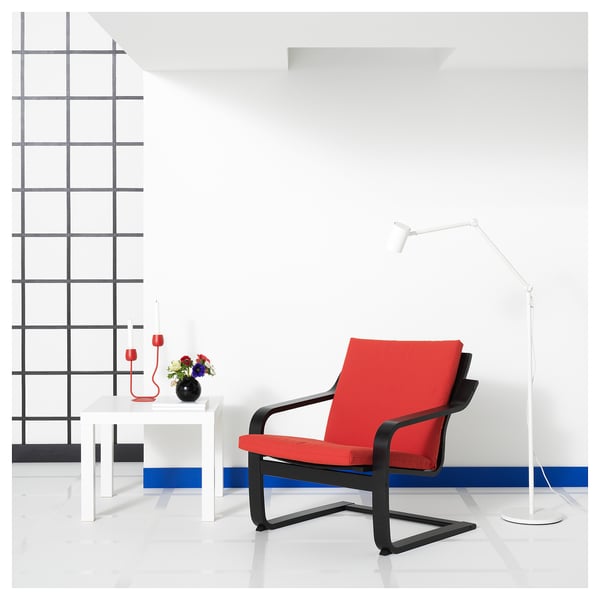 POÄNG Fauteuil dossier bas, brun noir/Vissle rouge