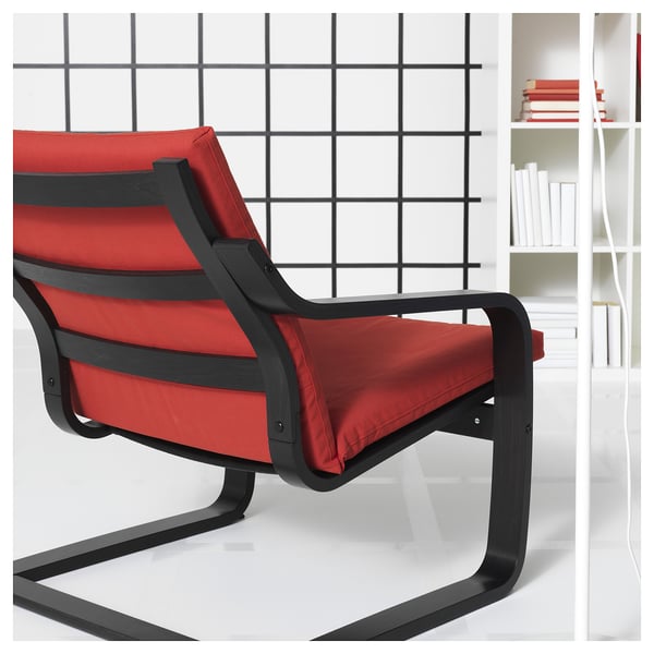 POÄNG Fauteuil dossier bas, brun noir/Vissle rouge