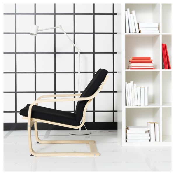 POÄNG Fauteuil dossier bas, écru/beige/Vissle noir