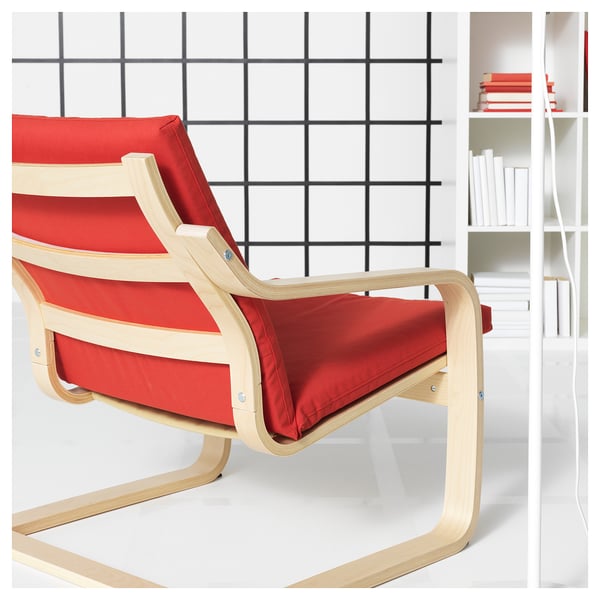 POÄNG Fauteuil dossier bas, écru/beige/Vissle rouge