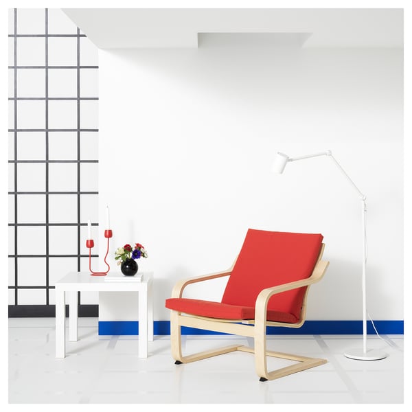POÄNG Fauteuil dossier bas, écru/beige/Vissle rouge