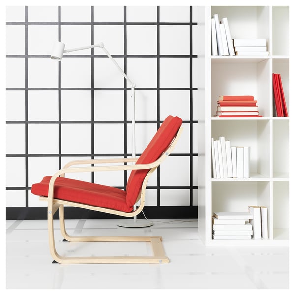 POÄNG Fauteuil dossier bas, écru/beige/Vissle rouge