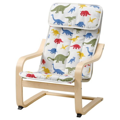POÄNG Fauteuil enfant, plaqué bouleau/Medskog motif dinosaure