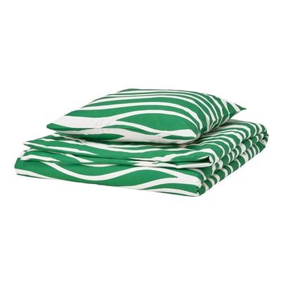 PORTLAKMÅLLA Housse de couette et 1 taie, vert/blanc, 150x200/50x60 cm