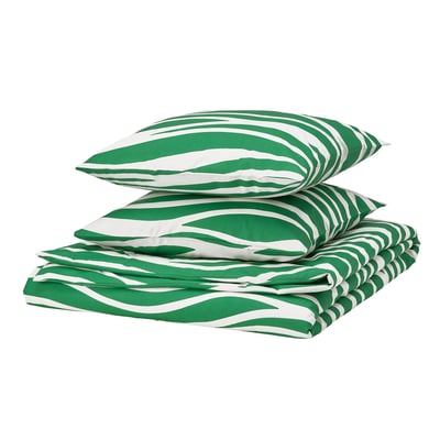 PORTLAKMÅLLA Housse de couette et 2 taies, vert/blanc, 240x220/50x60 cm