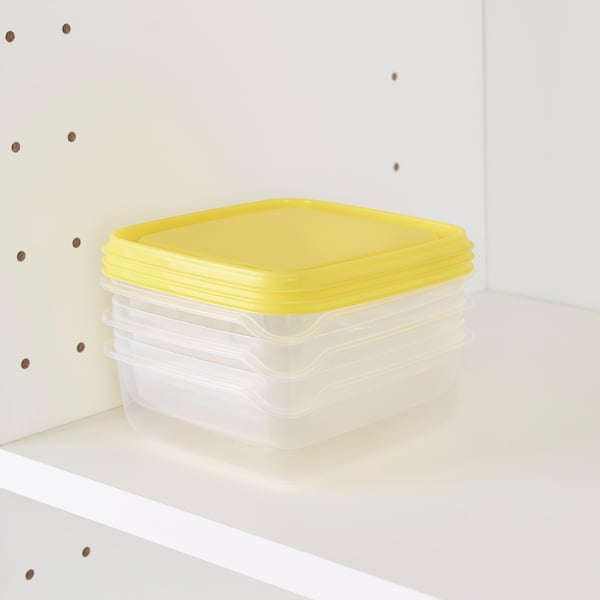 PRUTA Boîte de conservation, transparent/jaune, 0.6 l