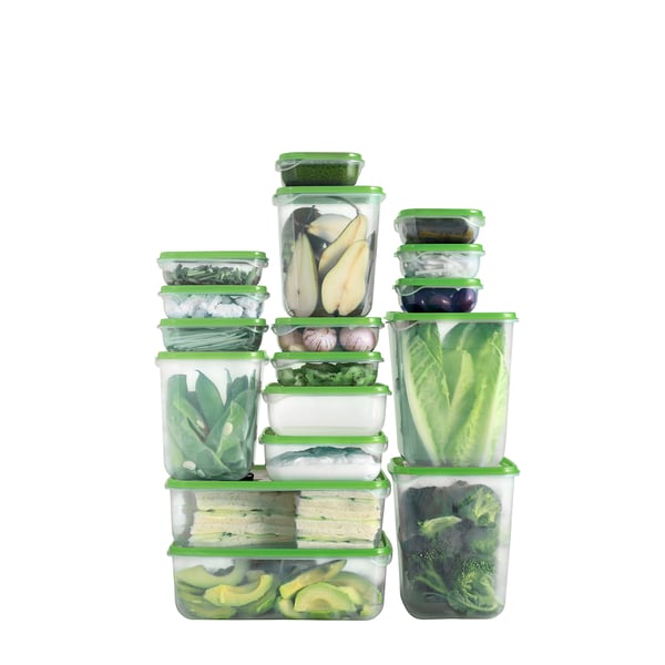 PRUTA Boîtes de conservation, 17 pièces, transparent/vert