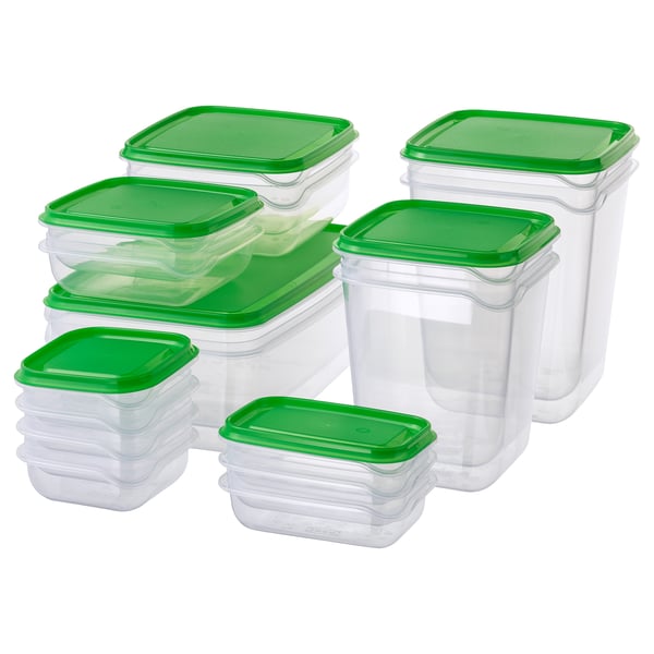 PRUTA Boîtes de conservation, 17 pièces, transparent/vert
