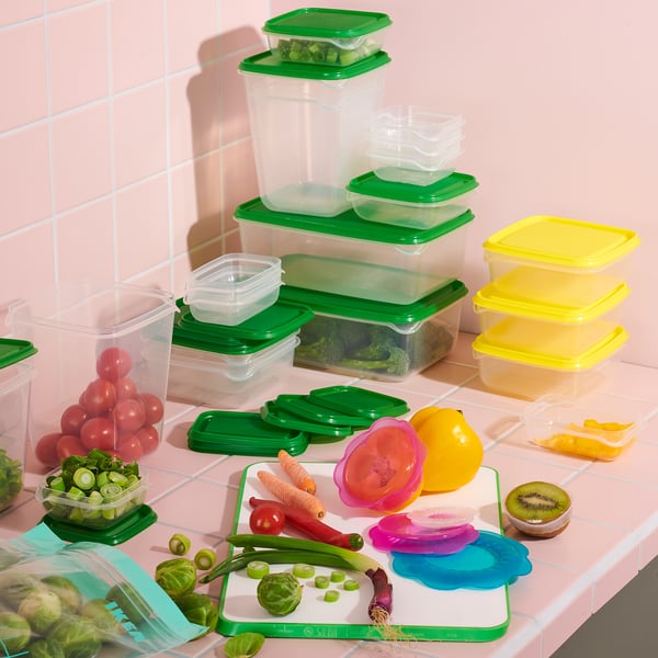 PRUTA Boîtes de conservation, 17 pièces, transparent/vert