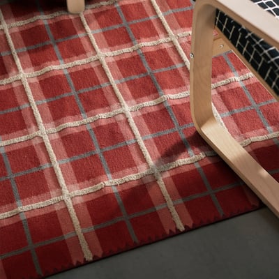 PYSSLINGGRÄS Tapis tissé à plat, rouge carreaux/fait main, 170x240 cm