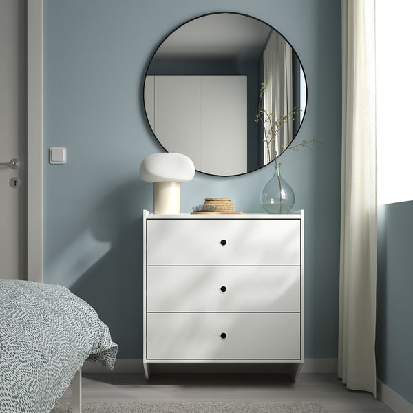 RACKNÄS Commode 3 tiroirs, blanc/fixation murale, 69x78 cm