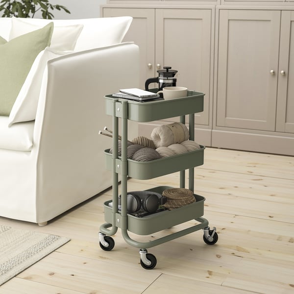 RÅSKOG Desserte, gris vert, 28x38x61 cm