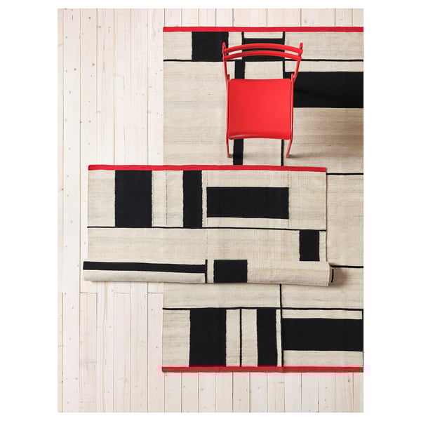 RASTPLATS Tapis tissé à plat, fait main beige/noir, 170x240 cm